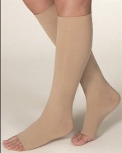 Picture of Microfiber Graduated Compression Stockings 20-30 mmHg (Small)(Knee High - Open Toe)(Beige) aka Legwear, Bell Horn Stockings, Dr. Comfort Stockings, Shaped to Fit, Unisex Hose